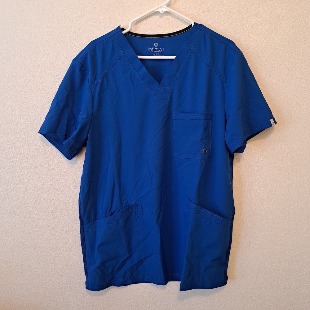 Cherokee Infinity Men Scrub Top Royal Blue V-Neck Pocket CK900A Medium